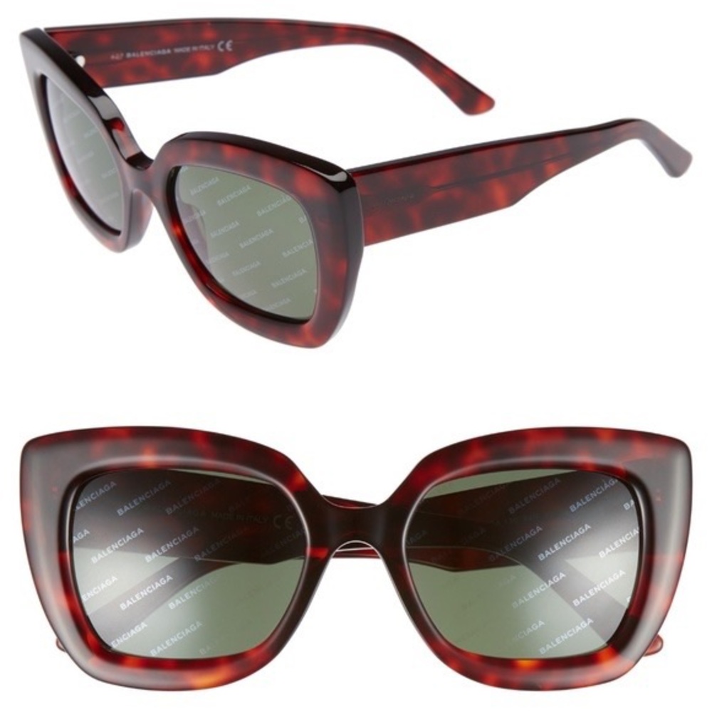 Balenciaga All-Over Logo Sunglasses in Havana Brown